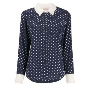 Tory Burch Scalloped Edge Polka Dot Silk Shirt size 2